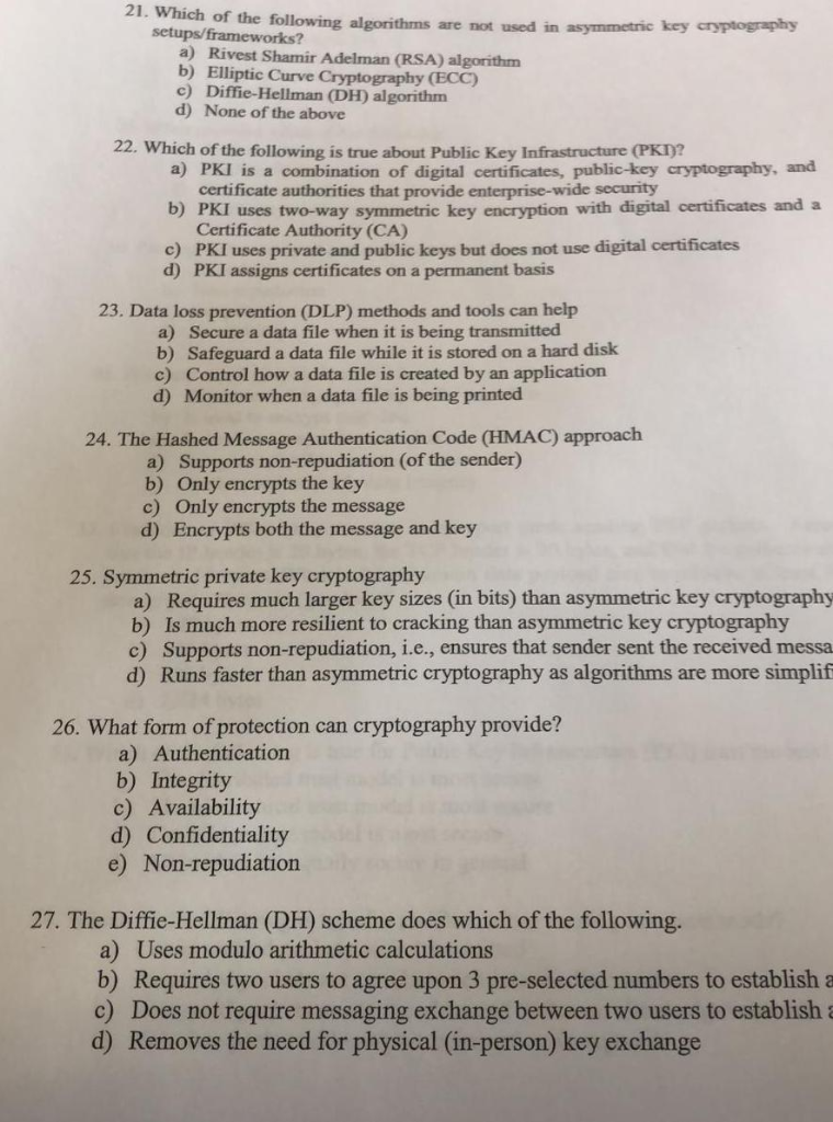 Solved 21. which of the following algorithms are not used in 