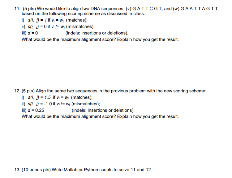 we would like to align two dna sequenc
