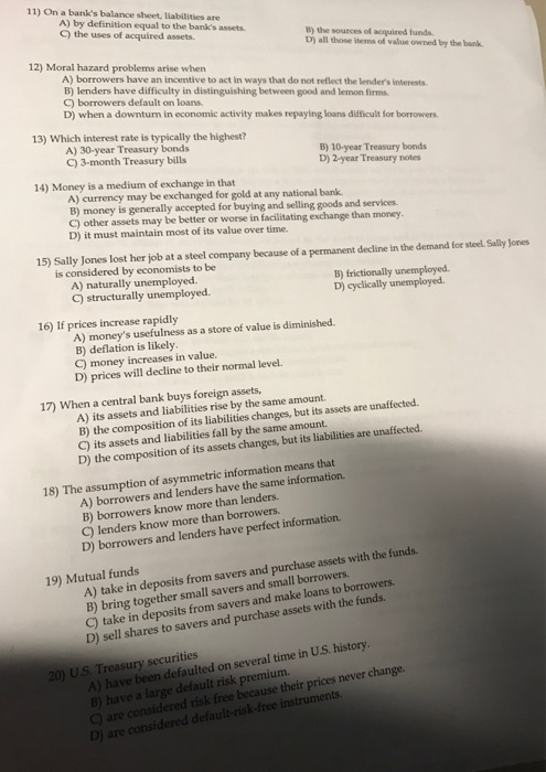 Solved 11 On A Bank S Balance Sheet Liabilities Are A