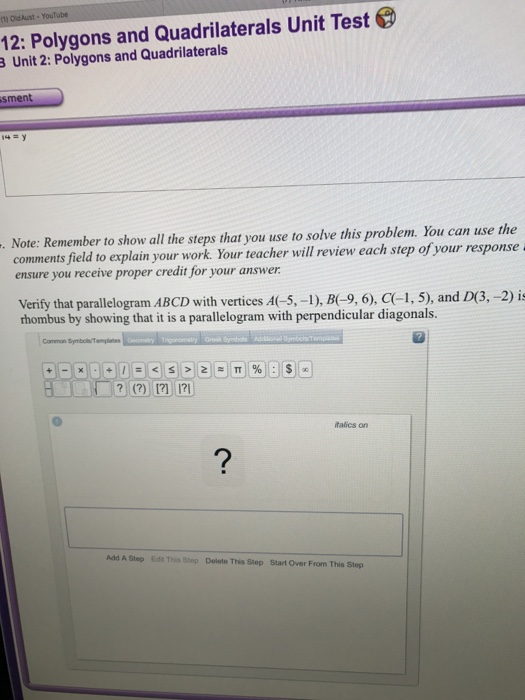 Solved: Verify That Parallelogram ABCD With Vertices A(-5 ...