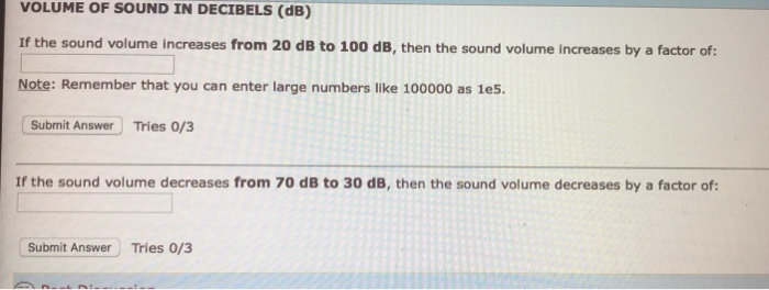 Solved Volume Of Sound In Decibels Db If The Sound Volu Chegg Com