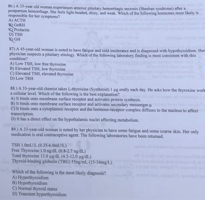 Solved 86 A 35 Year Old Woman Experiences Anterior Pitu Chegg Com