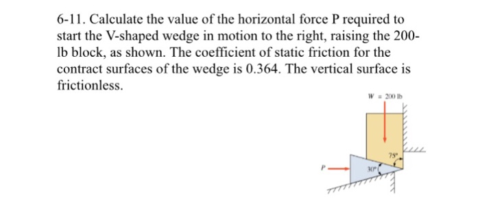 Calculate the force P required to move the wedges and raise the