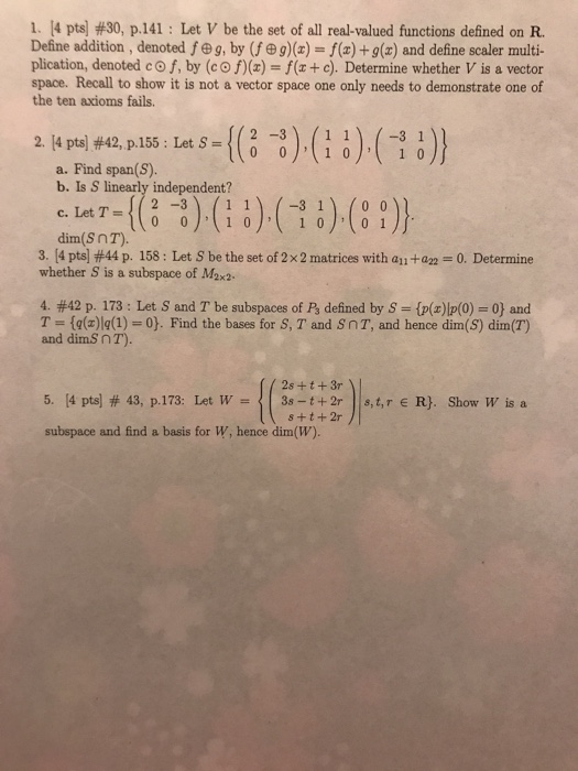Solved I I4 Pts 30 P 141 Let V Be The Set Of All Re Chegg Com