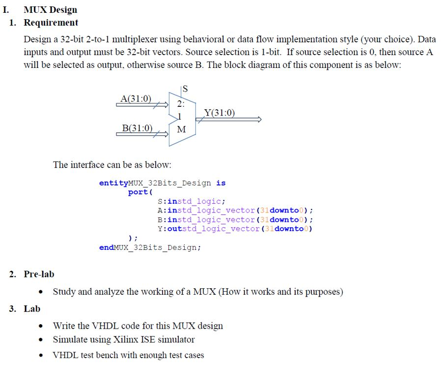 I Mux Design 1 Requirement Design A 32 Bit 2 To 1 Chegg 