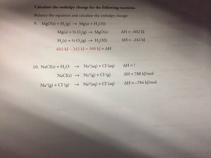 Solved Calculate The Enthalpy Change For The Following Re Chegg Com