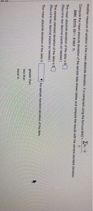 Solved 치 Another Measure Of Variation Is The Mean Absolu Chegg Com