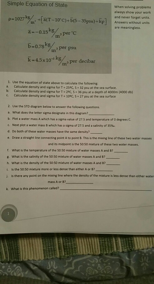 Solved Simple Equation Of State When Solving Problems Alw Chegg Com