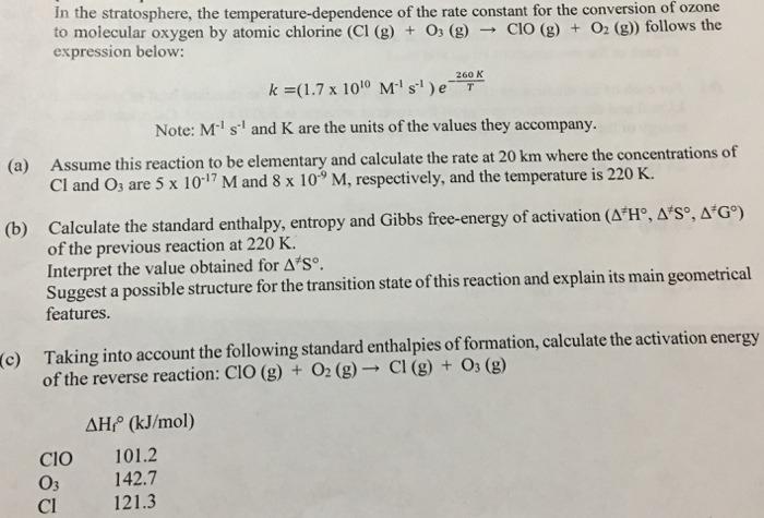 Solved In The Stratosphere The Temperature Dependence Of Chegg Com