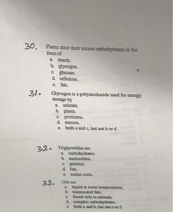 Solved 30 Plants Store Their Excess Carbohydrates In The Chegg Com