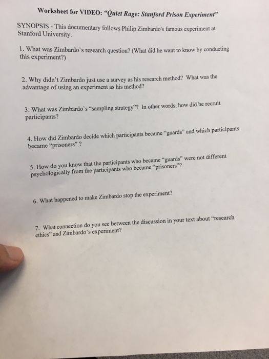 Solved Worksheet For Video Quiet Rage Stanford Prison Chegg Com