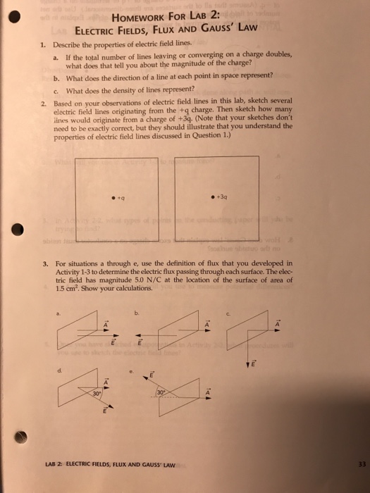 field lines the of electric properties GAUS FIELDS, ELECTRIC LAB FLUx FOR AND HOMEWORK Solved: 2: