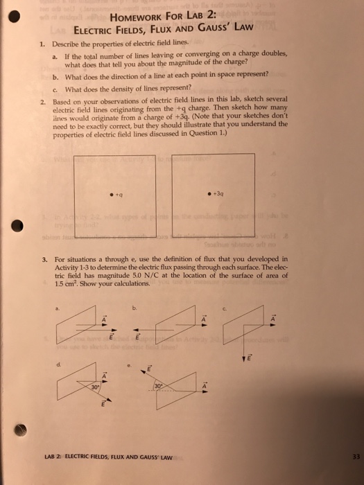 properties the field electric of lines GAUS HOMEWORK FIELDS, FLUx ELECTRIC LAB 2: FOR Solved: AND