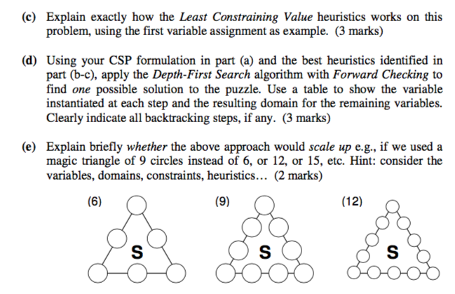 (c) Explain exactly how the Least Constraining Value heuristics works on this problem, using the first variable assignment as