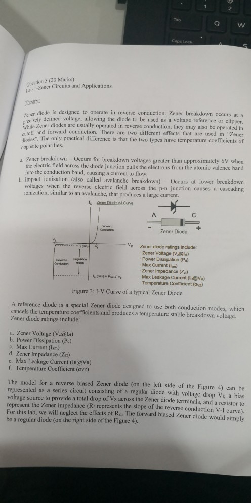 Y 2 Tab Estion 3 Marks Lab I Zener Circuits A Chegg Com