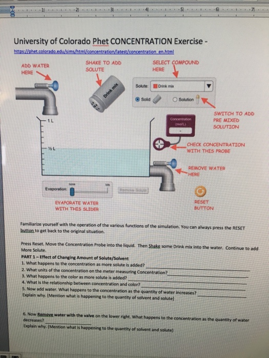 University Of Colorado Phet Concentration Exercise Chegg Com