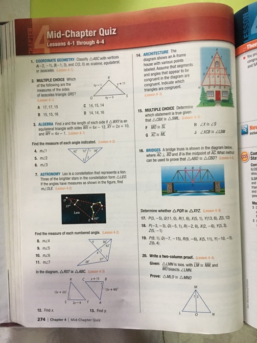 Solved: Mid-Chapter Quiz Lessons 4-1 Through 4-4 14. ARCHI ...