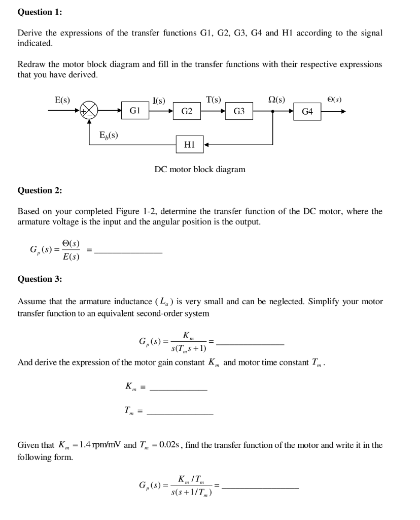 Solved Part 1 The Mathematical Model Of Dc Motor Positio Chegg Com