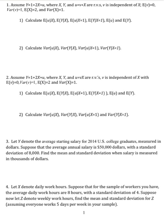 Solved 1 Assume Y 1 2x U Where X Y And Uxare R V S V Chegg Com