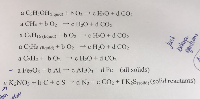 a C7Hi6 (liquid)+ b O2c H2O d CO2 a C3Hs (liquid)+ b O2 c H...