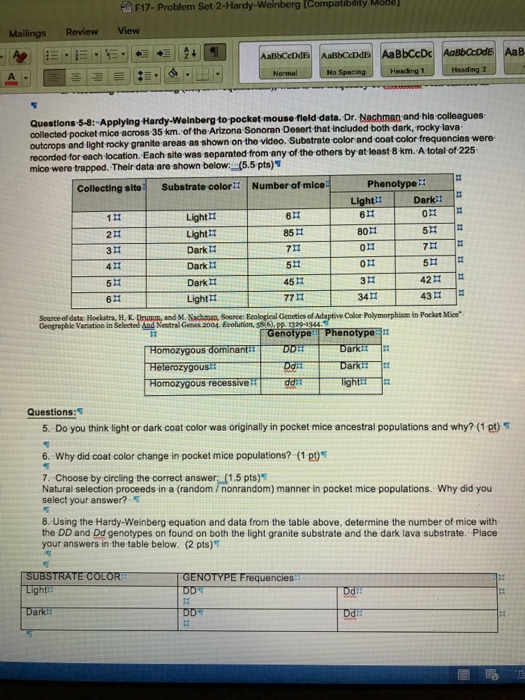 Solved: ) F17- Problem Set 2-Hardy-Weinberg (Compatiblity ... | Chegg.com