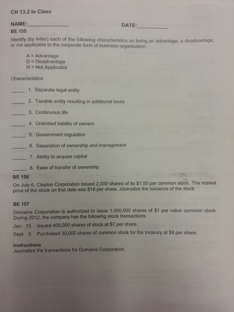 13.2 Solved: (by Class 155 ... Letter BE CH In Identify NAME