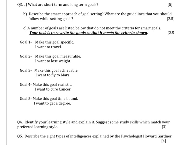 Solved Q3 A What Are Short Term And Long Term Goals B Chegg Com