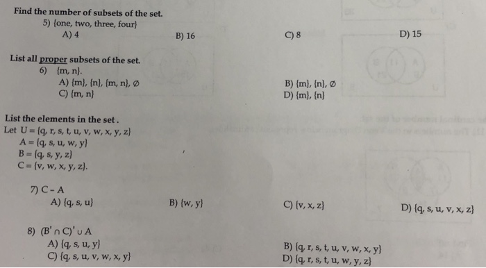 Solved Find The Number Of Subsets Of The Set 5 One Tw Chegg Com