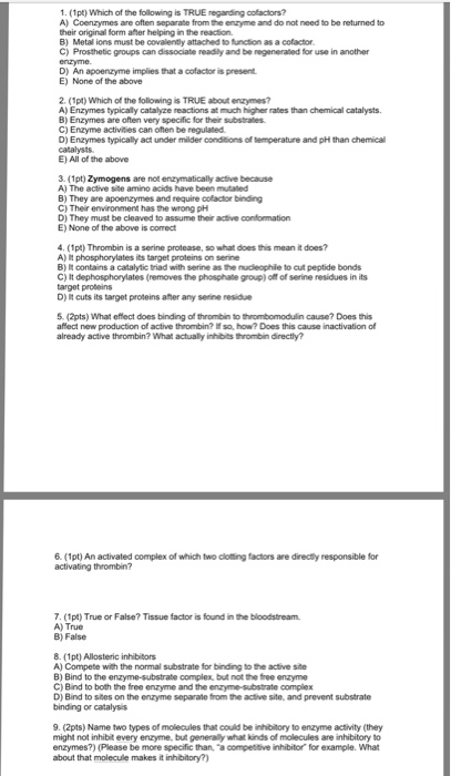 Solved Which Of The Following Is True Regarding Cofactors Chegg Com