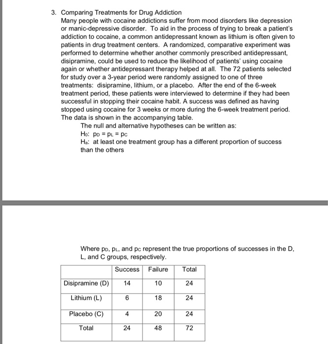 Solved 3 Comparing Treatments For Drug Addiction Many Pe Chegg Com