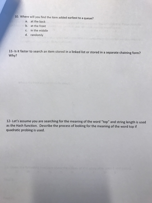 Solved Where Will You Find The Item Added Earliest To A Q Chegg Com