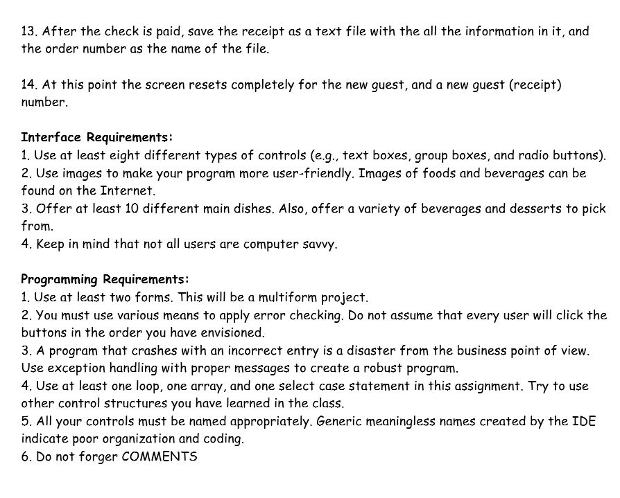 13. After the check is paid, save the receipt as a text file with the all the information in it, and the order number as the