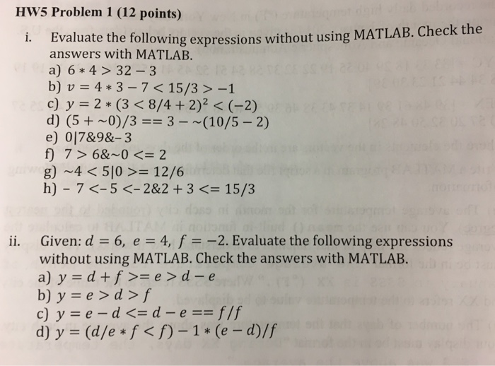 Solved Evaluate The Following Expressions Without Using M Chegg Com