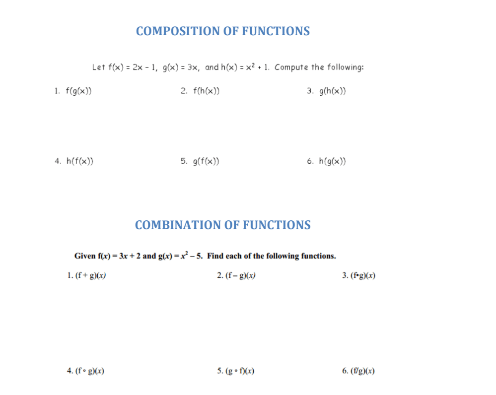 Solved Composition Of Functions Let F X 2x 1 Gx 3x An Chegg Com