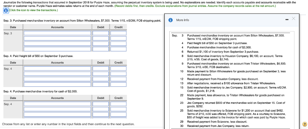 Journalize the transactions. Record the purchase of Inventory on account.. Merchandise Inventory examples. Purchase Returns.