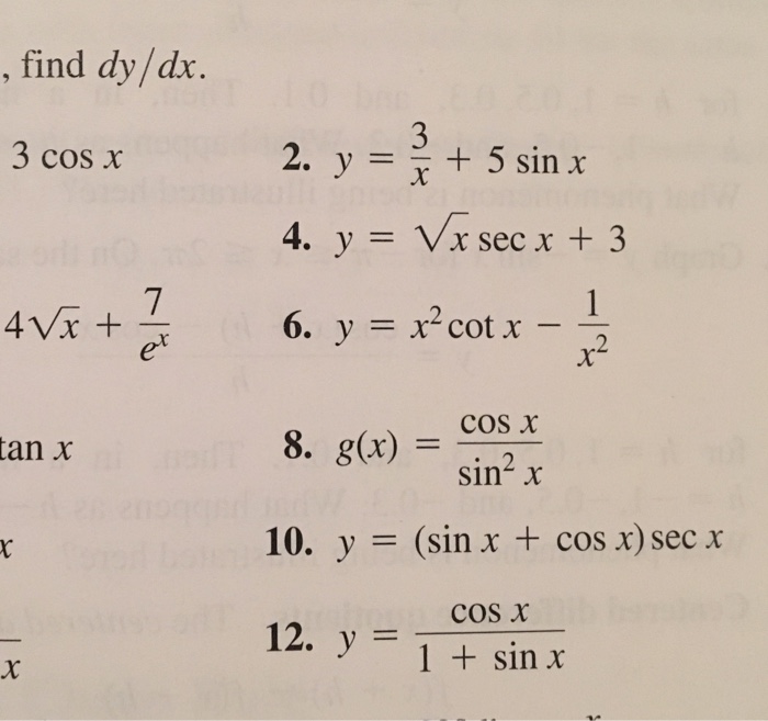 Find Dy Dx 3 Cos X 4vx Cos X 8 G X 10 12 Y Lt Chegg Com