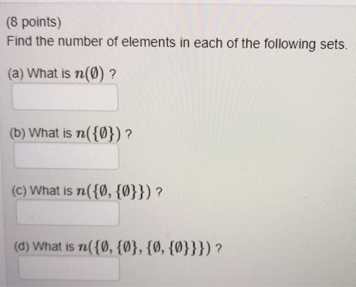 Solved 8 Points Find The Number Of Elements In Each Of Chegg Com