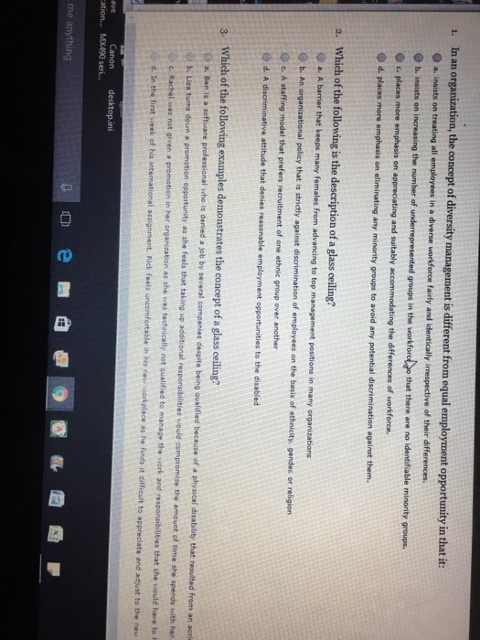 Solved In An Organization The Concept Of Diversity Manag