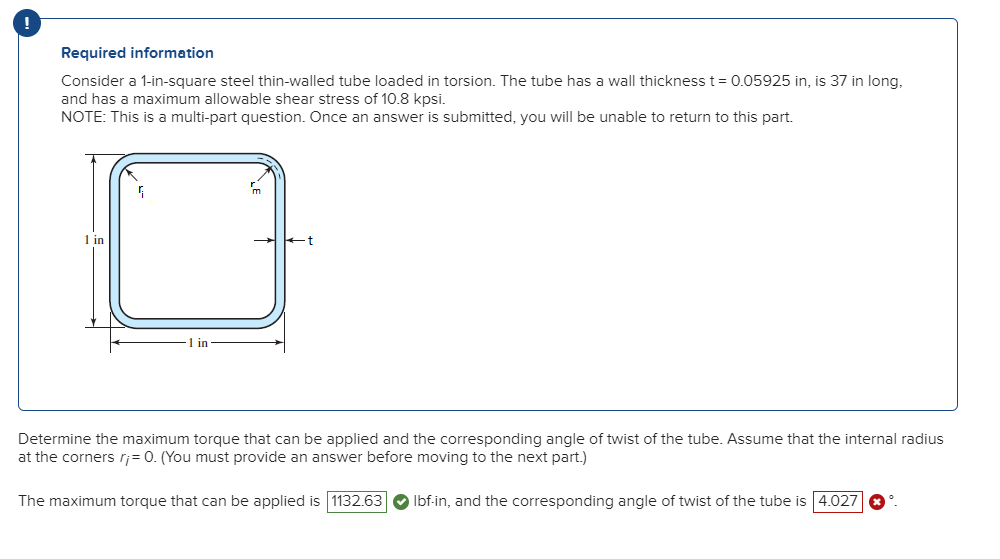 Solved Required Information Consider A 1 In Square Steel Required Information Consider A 1 In Square Steel Thin Walled Loaded