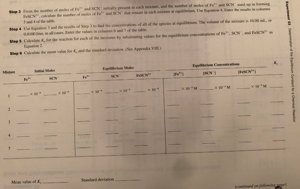 The Determination Of An Equilibrium Constant Pre Lab Answers