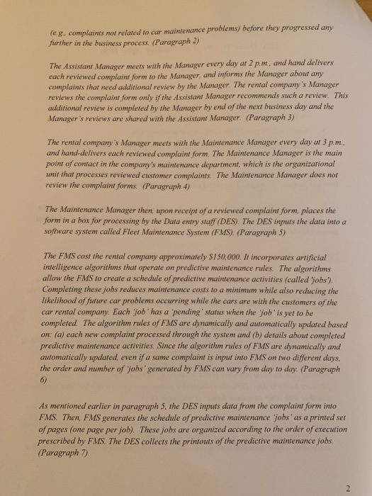 Solved Business Scenario Maintenance Process Of Rental Ca Chegg Com