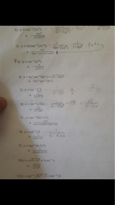 Solved Y Cos 1 5x 9 Y Ln Tan 1 2x 4 Y Chegg Com