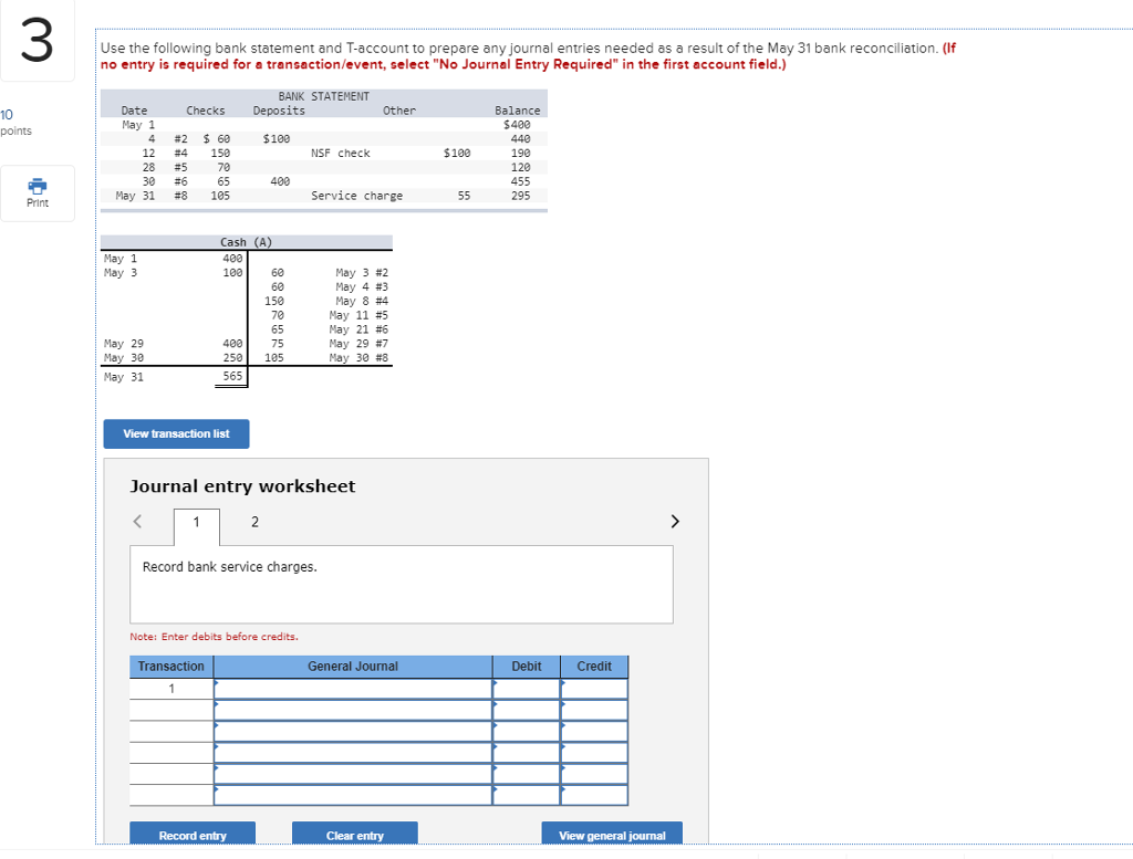 Solved Use the following bank statement and T-account to | Chegg.com
