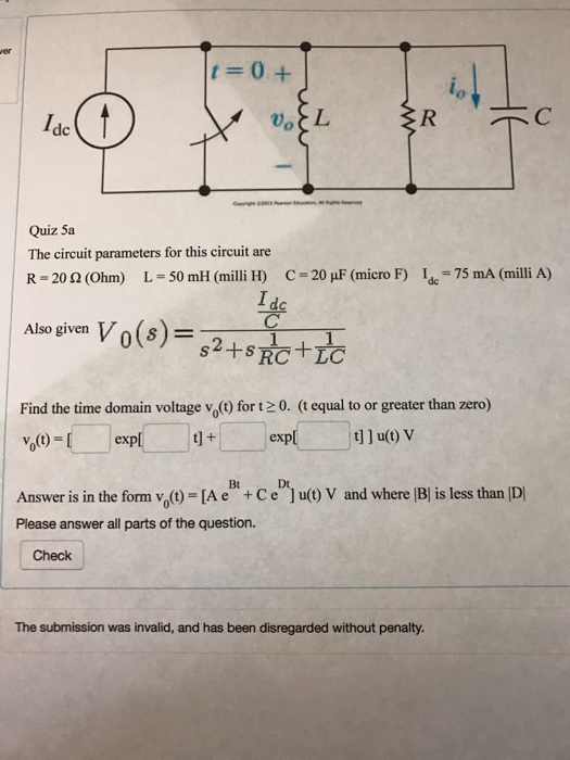 Solved The Circuit Parameters For This Circuit Are R Chegg Com