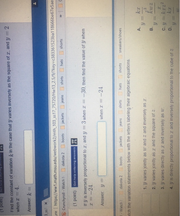 Solved If Y Is Inversely Proportional To X And Y 3 Whe Chegg Com