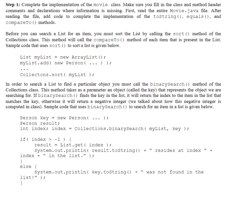 Solved Step 1: Complete the implementation of the movie | Chegg.com