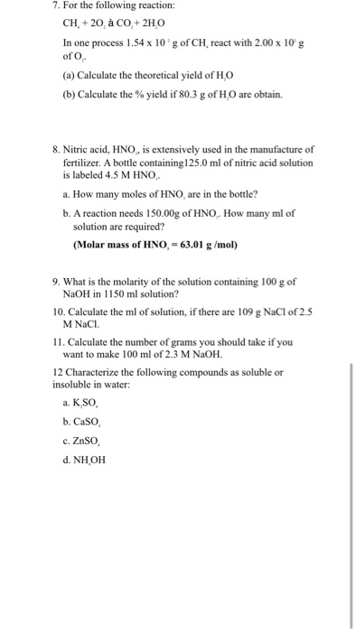 Solved 7 For The Following Reaction Ch A Co 2ho In Chegg Com