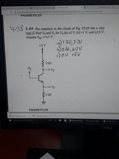 Solved Figure P5 5 69 The Transistor In The Circuit Of Chegg Com