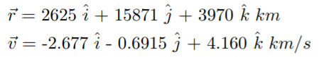 ที่ 2625 i + 15871 j + 3970 k km ー-2.677「-0.6915 j + 4.160 k km/s