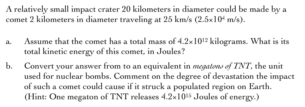 Solved A Relatively Small Impact Crater 20 Kilometers In Chegg Com